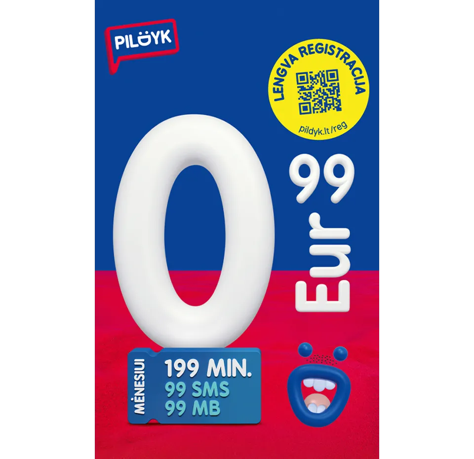 Pildyk 0,99 EUR 60min pakuotė 2021