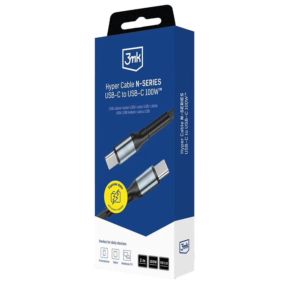 Laidas USB-C to USB-C 2m, 20V, 5A, 100W (3mk)