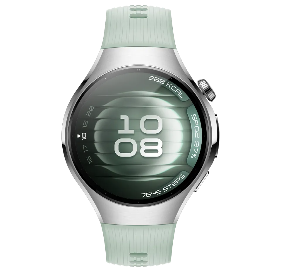 Išmanusis laikrodis Huawei Watch 5 42mm LTE, Stainless Steel Case with Green Fluoroelastomer Strap