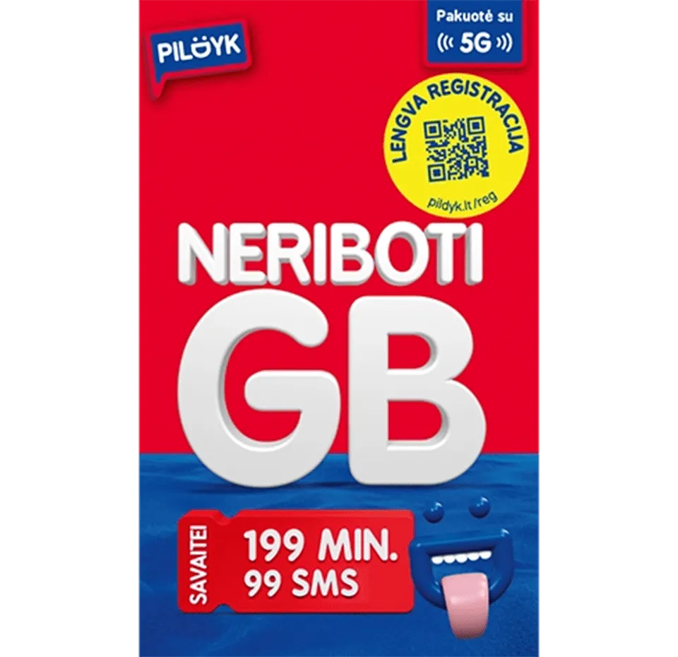 Pildyk Neriboti GB + 199 MIN + 99 SMS pakuotė