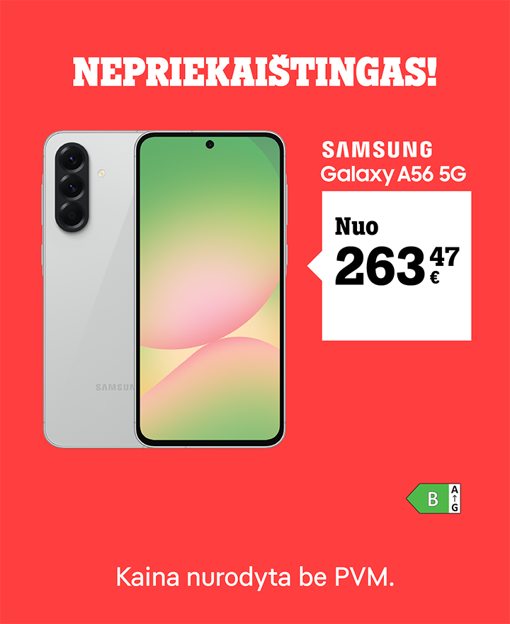 Nepriekaištingas! Samsung Galaxy A56 nuo 263,47 €. Kaina nurodyta be PVM.