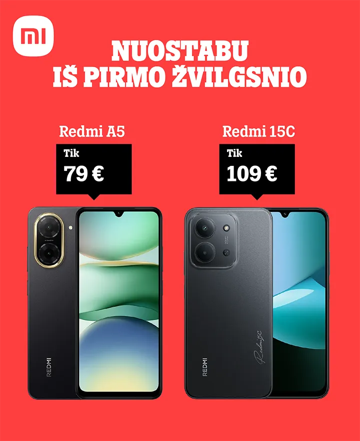Nuostabu iš pirmo žvilgsnio. Redmi A5 tik 79 €. Redmi 15C tik 109 €.