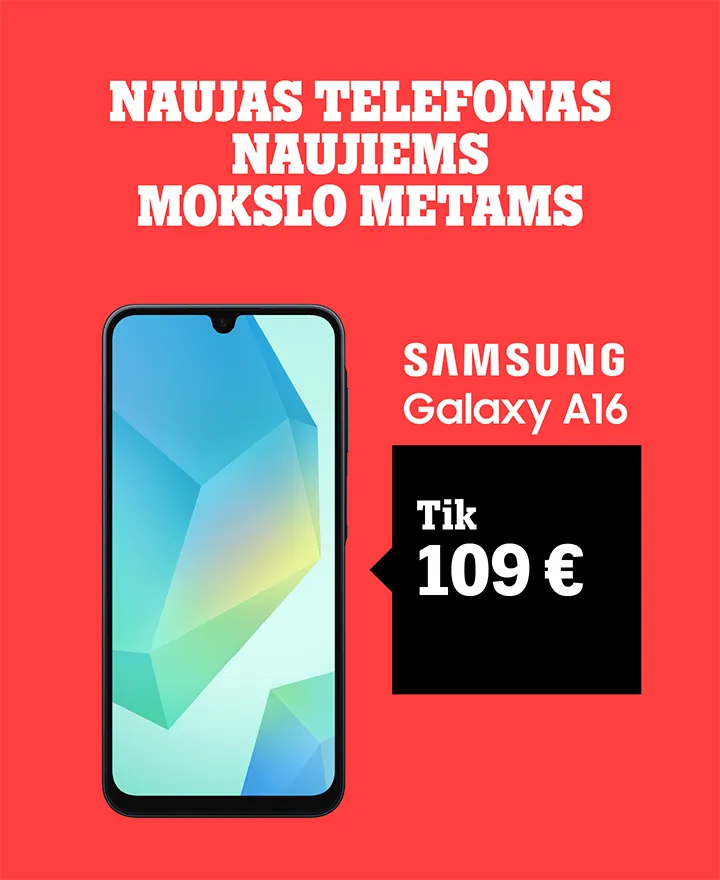 Naujas telefonas naujiems mokslo metams. Samsung Galaxy A16 tik 109 €.