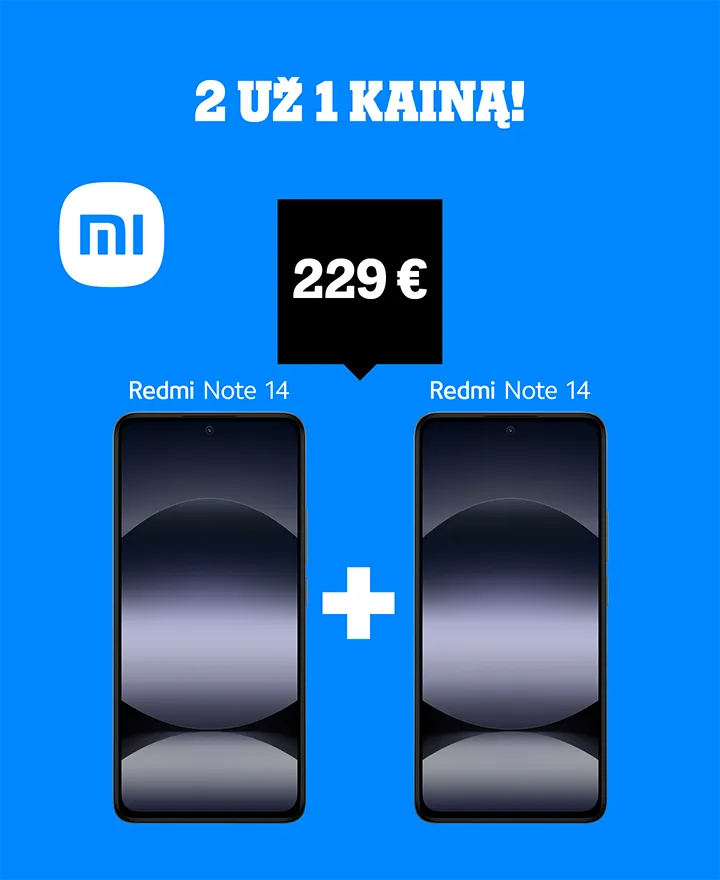 Du Redmi Note 14 telefonai už vieno kainą — 229 €.