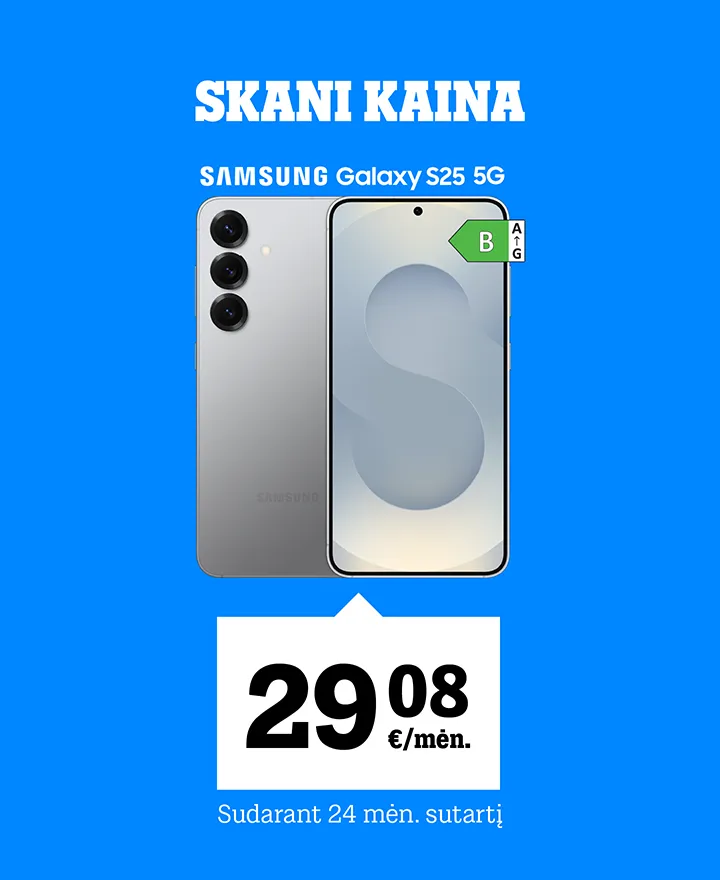 Skani kaina — telefonas Samsung Galaxy S25 5G tik 29,08 €/mėn. Sudarius 24 mėn. sutartį.