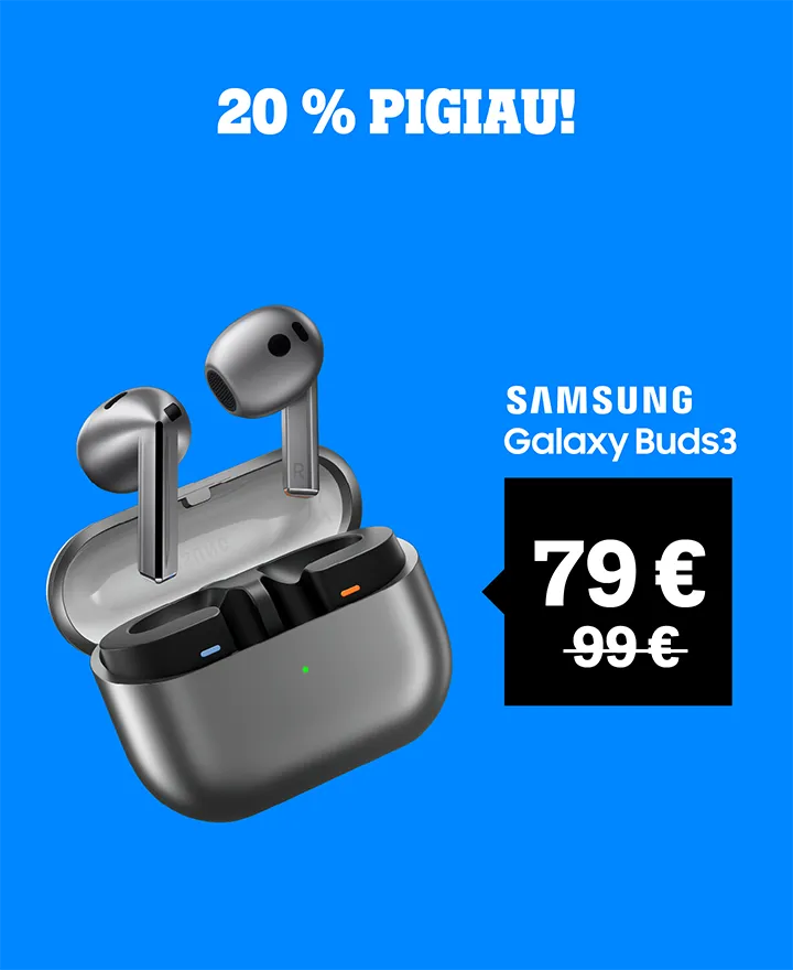 Veikia ilgiau. Skamba geriau. Samsung Galaxy Buds3 FE tik 149 €.