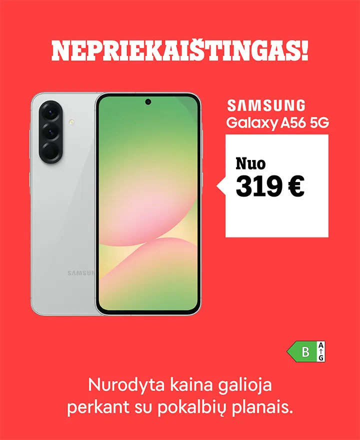 Nepriekaištingas! Samsung Galaxy A56 5G nuo 319 €.