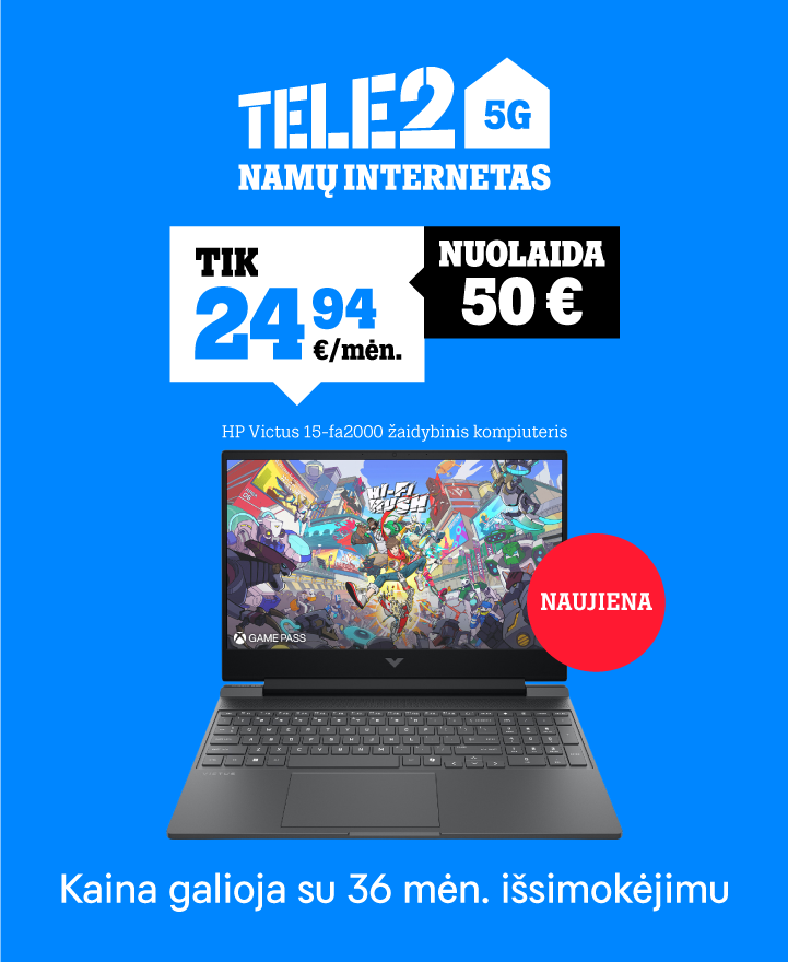 HP Victus 15 tik 24,94 € / mėn. Pasiūlymas galioja su 36 mėn. išsimokėjimu.