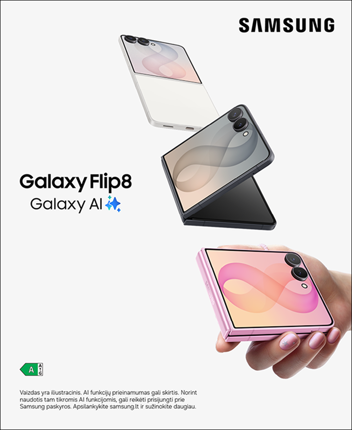 Naujieji Samsung Galaxy Flip8 telefonai. Užsisakykite jau dabar.