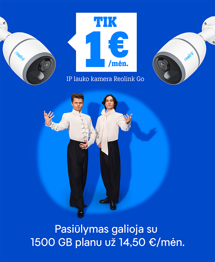 IP lauko kamera Reolink Go tik 1€ / mėn. Pasiūlymas galioja tik su 1500 GB planu už 14,50 € / mėn.