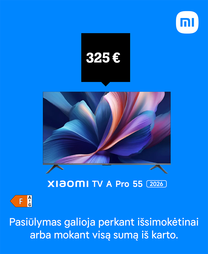Televizorius Xiaomi TV A Pro 55" tik 325 €. Pasiūlymas galioja perkant išsimokėtinai arba mokant visą sumą iš karto.