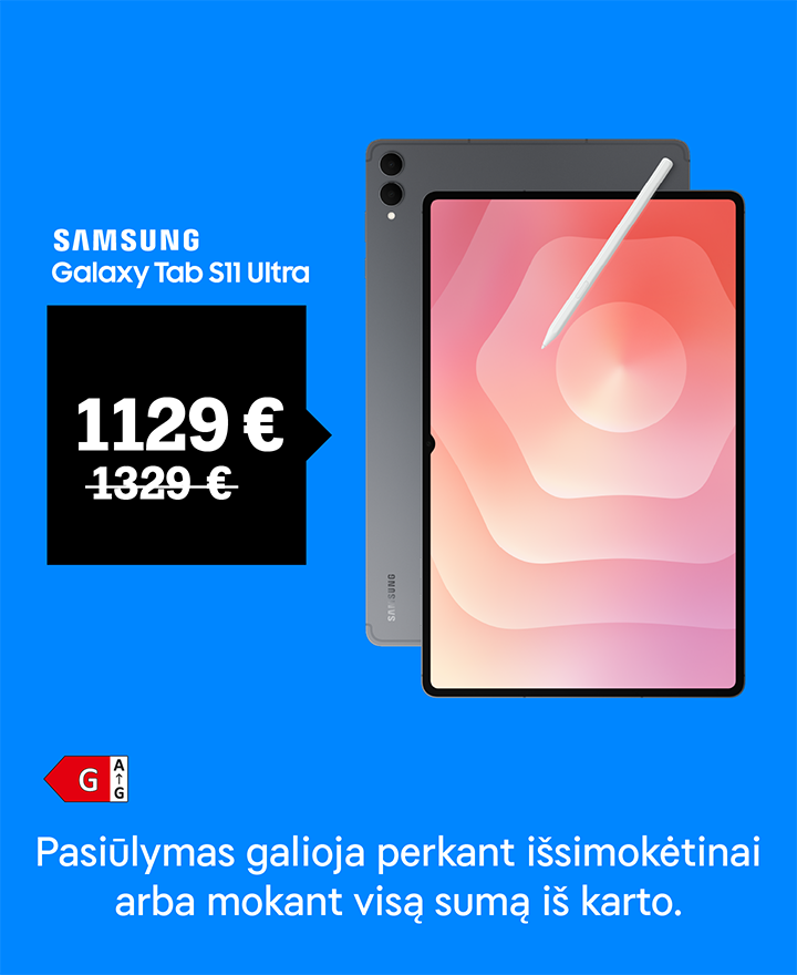 SAMSUNG Galaxy Tab S11 Ultra už 1129 €.  Pasiūlymas galioja išsimokėtinai arba mokant visą sumą iš karto.