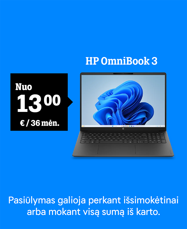 HP Omnibook nuo 13 € / 36 mėn. Pasiūlymas galioja perkant Išsimokėtinai arba mokant visą sumą iš karto.