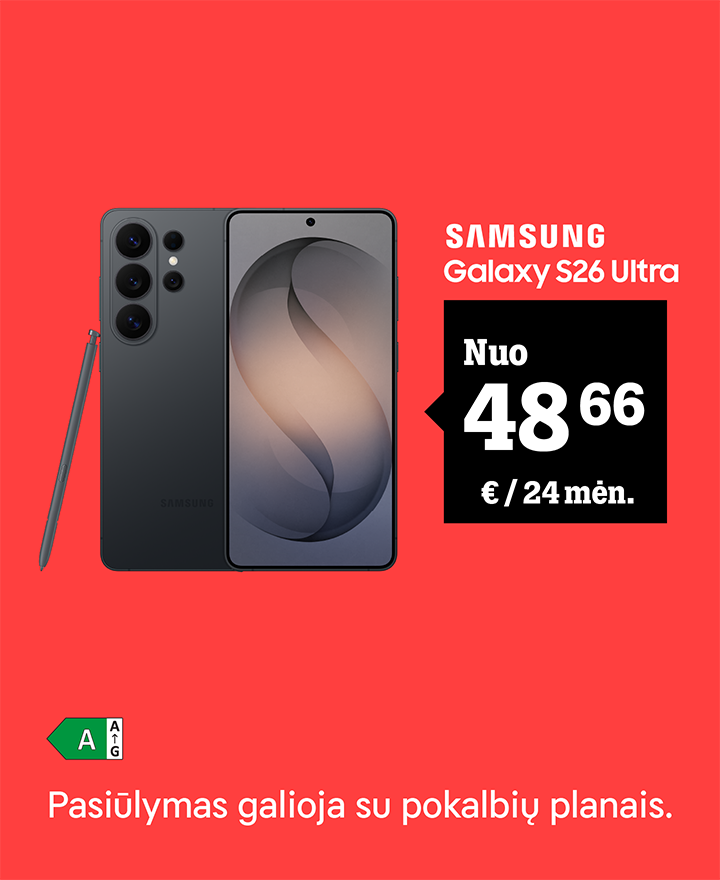 Samsung Galaxy S26 Ultra (256 GB)  nuo 48,66 € / 24 mėn. Pasiūlymas galioja su pokalbių planais.