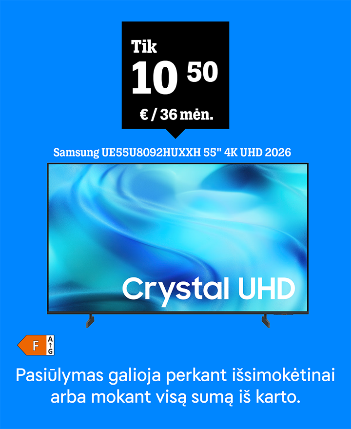 Televizorius Samsung UE55U8092HUXXH (55") tik 10,50 € / 36 mėn. Pasiūlymas galioja perkant išsimokėtinai arba mokant visą sumą iš karto.