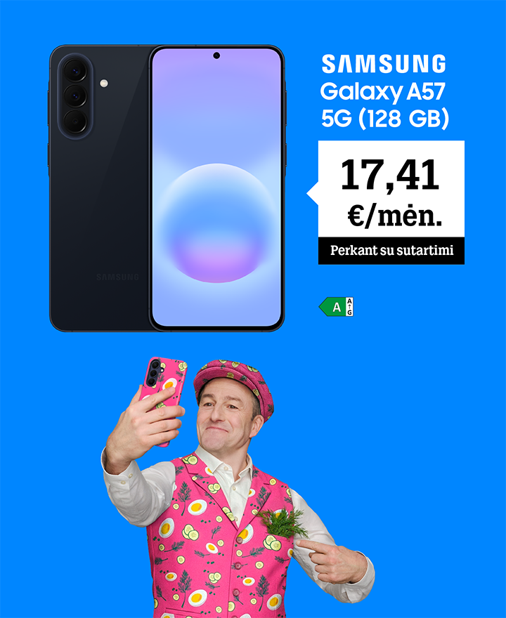 Samsung Galaxy A57 5G (128 GB) tik 17,41 €/mėn.  Perkant su sutartimi.