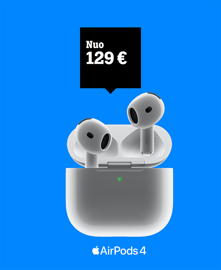 Apple AirPods4 nuo 129 eurų.