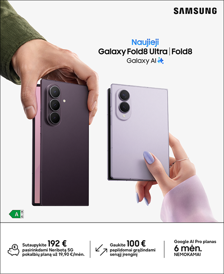 Naujieji Samsung Galaxy Fold8 Ultra ir Fold8 telefonai. Užsisakykite jau dabar.
