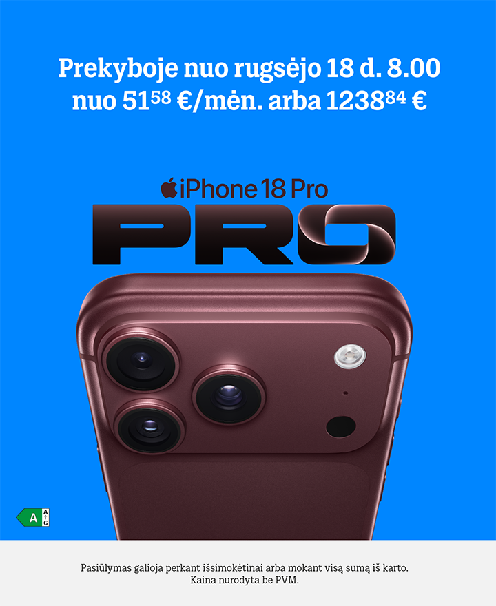 Prekyboje nuo rugsėjo 18 d. 8.00 nuo 51,58 €/mėn. arba 1238,84 €  Pasiūlymas galioja perkant išsimokėtinai arba mokant visą sumą iš karto. Kaina nurodyta be PVM.