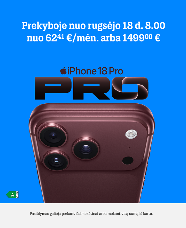 Prekyboje nuo rugsėjo 18 d. 8.00 nuo 62,41€/mėn. arba 1499 €  Pasiūlymas galioja perkant išsimokėtinai arba mokant visą sumą iš karto.